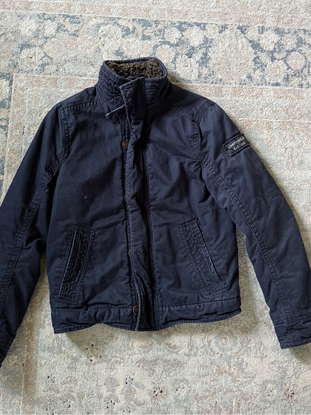 Abercrombie & Fitch Navy Jean-Style Jacket with Sherpa Collar